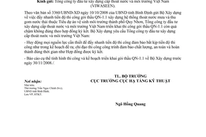 Công văn 26/BXD-HTKT đẩy nhanh tiến độ thi công gói thầu xây dựng hệ thống thoát nước mưa và thu gom nước thải thuộc Tiểu dự án vệ sinh môi trường Tp