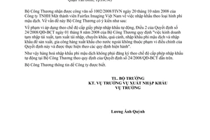 Công văn  10205/BCT-XNK  nhập khẩu hàng phi mậu dịch