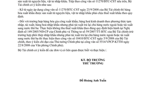 Công văn  12724/BTC-CST  thuế xuất khẩu hàng hoá sản xuất từ nguyên liệu, vật tư nhập khẩu