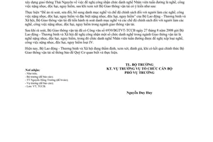 Công văn 7977/BGTVT-TCCB Phúc đáp CV 459/TC  đề nghị công nhận chức danh nghề Nhân viên tuần đường