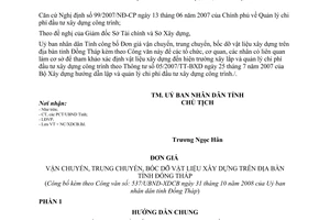 Công văn 537/UBND-XDCB công bố Đơn giá vận chuyển, trung chuyển, bốc dỡ vật liệu