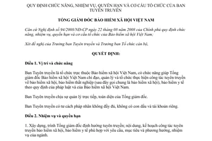 Quyết định 4799/QĐ-BHXH chức năng nhiệm vụ quyền hạn Ban Tuyên truyền