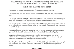 Quyết định 53/2008/QĐ-UBND điều chỉnh dự toán ngân sách Thái Nguyên