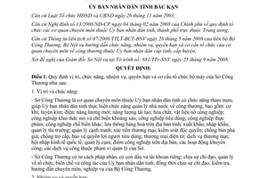 Quyết định 1911/QĐ-UBND 2008 nhiệm vụ quyền hạn cơ cấu tổ chức bộ máy Sở Công Thương Bắc Kạn