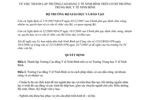 Quyết định 6757/QĐ-BGDĐT năm 2008 thành lập Trường Cao đẳng Y tế Ninh Bình