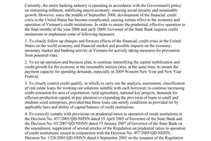 Directive No. 05/2008/CT-NHNN of October 9, 2008, on several measures of ensuring the prudential, effective operation of credit institutions