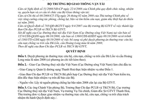 Quyết định 3053/QĐ-BGTVT duyệt phương án và giao nhiệm vụ thường trực cứu hộ, cứu nạn, chống va trôi các cầu mùa lũ năm 2008