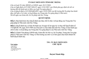 Quyết định 34/2008/QĐ-UBND Quy chế tổ chức  hoạt động Trung tâm Trợ giúp pháp lý Nhà nước tỉnh Sóc Trăng