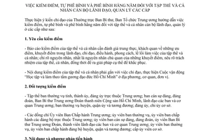 Hướng dẫn 21-HD/BTCTW kiểm điểm tự phê bình và phê bình hằng năm