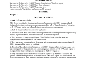 Decree  No. 109/2008/ND-CP of October 10, 2008, on sale or assignment of enterprises with 100% state capital.