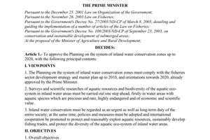 Decision No. 1479/QD-TTg of October 13, 2008, approving the planning on the system of inland water conservation zones up to 2020.
