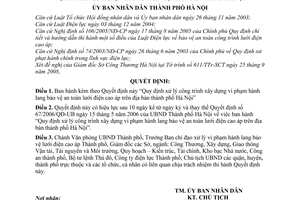Quyết định 33/2008/QĐ-UBND quy định xử lý công trình xây dựng vi phạm hành lang bảo vệ an toàn lưới điện cao áp trên địa bàn thành phố Hà Nội