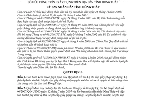 Quyết định 46/2008/QĐ-UBND Lệ phí cấp giấy phép xây dựng; biển số nhà; giấy chứng nhận quyền sở hữu nhà ở và công trình xây dựng tỉnh Đồng Tháp