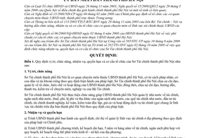 Quyết định 34/2008/QĐ-UBND quy định chức năng, nhiệm vụ, quyền hạn và cơ cấu tổ chức của Sở Tài chính thành phố Hà Nội