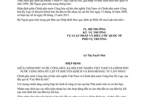 Thông báo hiệu lực Hiệp định khuyến khích bảo hộ đầu tư lẫn nhau