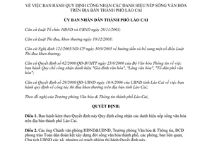 Quyết định 617/2008/QĐ-UBND công nhận danh hiệu nếp sống văn hóa Lào Cai