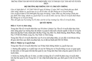 Quyết định 1526/QĐ-BTTTT chức năng, nhiệm vụ, quyền hạn và cơ cấu tổ chức Trung tâm tần số vô tuyến điện khu vực II thuộc Cục tần số vô tuyến điện