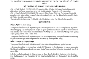 Quyết định 1527/QĐ-BTTTT chức năng, nhiệm vụ, quyền hạn và cơ cấu tổ chức Trung tâm tần số vô tuyến điện khu vực III thuộc Cục tần số vô tuyến điện