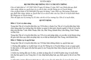 Quyết định 1525/QĐ-BTTTT chức năng nhiệm vụ, quyền hạn và cơ cấu tổ chức của Trung tâm tần số vô tuyến điện khu vực VII thuộc Cục tần số vô tuyến điện