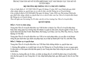 Quyết định 1524/QĐ-BTTTT chức năng nhiệm vụ, quyền hạn và cơ cấu tổ chức Trung tâm tần số vô tuyến điện khu vực VIII thuộc Cục tần số vô tuyến điện