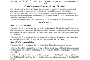 Quyết định 1529/QĐ-BTTTT chức năng, nhiệm vụ, quyền hạn và cơ cấu tổ chức của Trung tâm tần số vô tuyến điện khu vực V thuộc Cục tần số vô tuyến điện