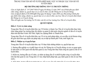 Quyết định 1530/QĐ-BTTTT chức năng, nhiệm vụ, quyền hạn và cơ cấu tổ chức Trung tâm tần số vô tuyến điện khu vực VI thuộc Cục tần số vô tuyến điện