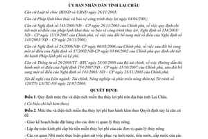 Quyết định 24/2008/QĐ-UBND ban hành mức thu diện tích miễn thu thủy lợi phí Lai Châu