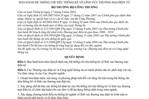 Quyết định 37/2008/QĐ-BCT hệ thống chỉ tiêu thống kê về lĩnh vực thương mại điện tử