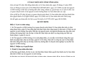 Quyết định 1970/QĐ-UBND 2008 chức năng nhiệm vụ Sở Tài nguyên môi trường Vĩnh Long