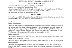 Quyết định 1505/QĐ-TTg phê duyệt Đề án “Đào tạo theo chương trình tiên tiến tại một số trường đại học Việt Nam giai đoạn 2008 – 2015”