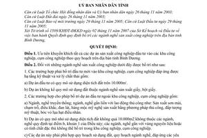Quyết định 58/2008/QĐ-UBND quy định bố trí các ngành nghề sản xuất công nghiệp trên địa bàn tỉnh Bình Dương
