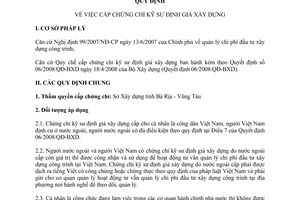 Quy định 266/QĐ-SXD cấp chứng chỉ kỹ sư định giá xây dựng
