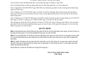 Quyết định 26/2008/QĐ-UBND chế độ chi tiêu đón tiếp khách nước ngoài Yên Bái