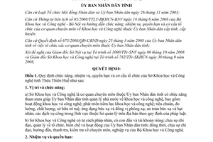 Quyết định 2361/QĐ-UBND chức năng quyền hạn cơ cấu tổ chức Sở Khoa học Công nghệ Thừa Thiên Huế