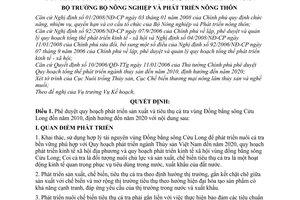 Quyết định 102/2008/QĐ-BNN phê duyệt Quy hoạch phát triển sản xuất và tiêu thụ cá tra Vùng Đồng bằng sông Cửu Long đến năm 2010, định hướng 2020