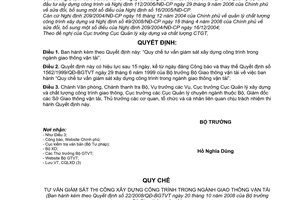 Quyết định 22/2008/QĐ-BGTVT quy chế tư vấn giám sát thi công xây dựng công trình trong ngành giao thông vận tải