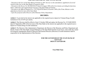 Decision No. 2321/QD-NHNN of October 20, 2008, on the interest rate applicable to the required reserve deposit in Vietnam dong of credit institutions