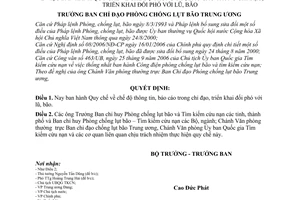 Quyết định 312/QĐ-PCLBTW quy chế về chế độ thông tin, báo cáo trong chỉ đạo, triển khai đối phó với lũ, bão