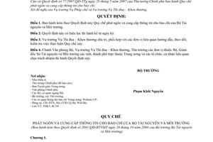 Quyết định 2091/QĐ-BTNMT  Quy chế phát ngôn và cung cấp thông tin cho báo chí của Bộ Tài nguyên và Môi trường