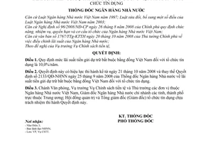 Quyết định 2321/QĐ-NHNN lãi suất tiền gửi dự trữ bắt buộc bằng đồng Việt Nam đối với tổ chức tín dụng