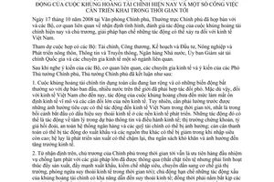 Thông báo 296/TB-VPCP kết luận Thủ tướng Chính phủ họp thường trực Chính phủ nhận định tác động khủng hoảng tài chính hiện nay