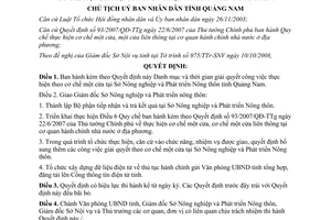 Quyết định 3454/QĐ-UBND 2008 công việc theo cơ chế một cửa tại Sở Nông nghiệp Quảng Nam
