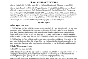 Quyết định 1687/QĐ-UBND nhiệm vụ quyền hạn cơ cấu tổ chức Sở Khoa học Công nghệ Yên Bái 2008