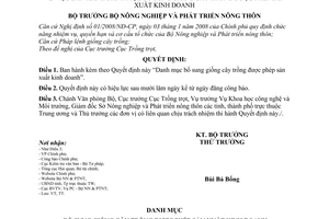 Quyết định 104/2008/QĐ-BNN Danh mục bổ sung giống cây trồng được phép sản xuất kinh doanh