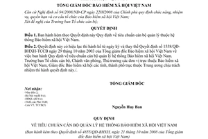 Quyết định 4855/QĐ-BHXH quy định về tiêu chuẩn cán bộ quản lý thuộc Hệ thống Bảo hiểm Xã hội Việt Nam