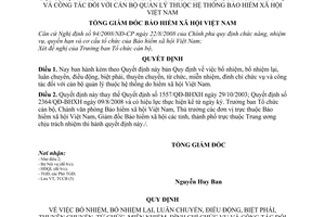 Quyết định 4558/QĐ-BHXH bổ nhiệm,bổ nhiệm lại,luân chuyển,điều động,biệt phái,thuyên chuyển,từ chức,miễn nhiệm,đình chỉ chức vụ và công tác BHXH VN