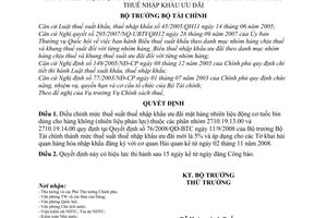 Quyết định 88/2008/QĐ-BTC điều chỉnh mức thuế suất thuế nhập khẩu ưu đãi nhiên liệu động cơ tuốc bin dùng cho hàng không  trong biểu thuế nhập khẩu