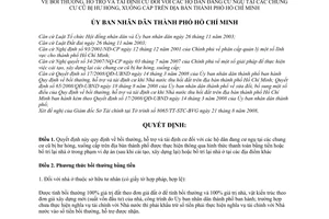 Quyết định 73/2008/QĐ-UBND bồi thường, hỗ trợ và tái định cư hộ dân đang cư ngụ tại các chung cư cũ bị hư hỏng, xuống cấp trên địa bàn thành phố