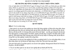 Quyết định 3240/QĐ-BNN-TCCB quy định chức năng, nhiệm vụ, quyền hạn và cơ cấu tổ chức của Ban Quản lý các dự án lâm nghiệp