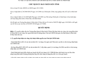 Quyết định 2249/QĐ-CTUBND 2008 ủy quyền phân công Ban quản lý Khu kinh tế Nhơn Hội Bình Định